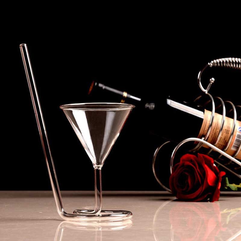 Cocktail glass with spiral straws