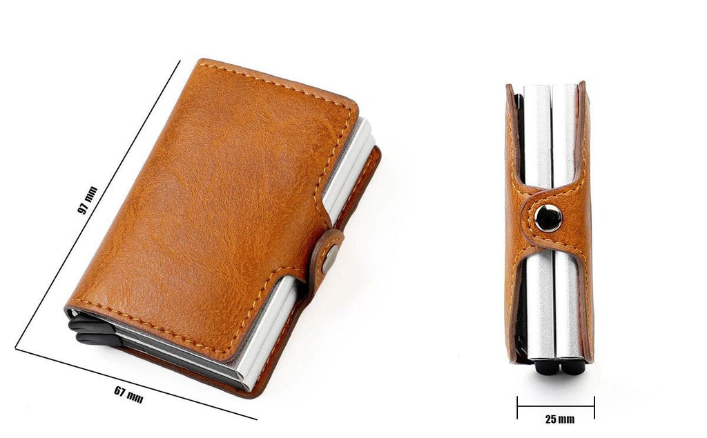 RFID Leather Wallet with Double Pop-up Aluminum Housings