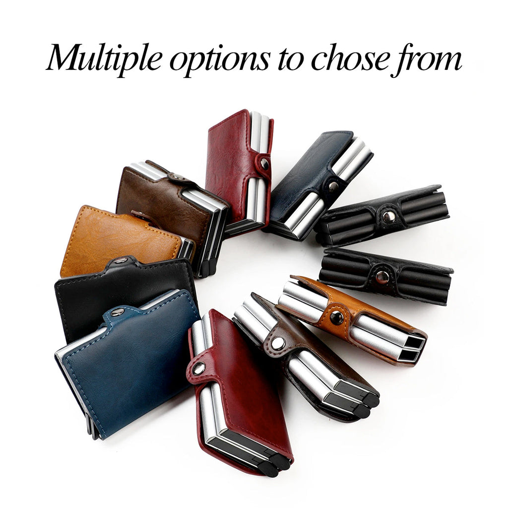 RFID Leather Wallet with Double Pop-up Aluminum Housings