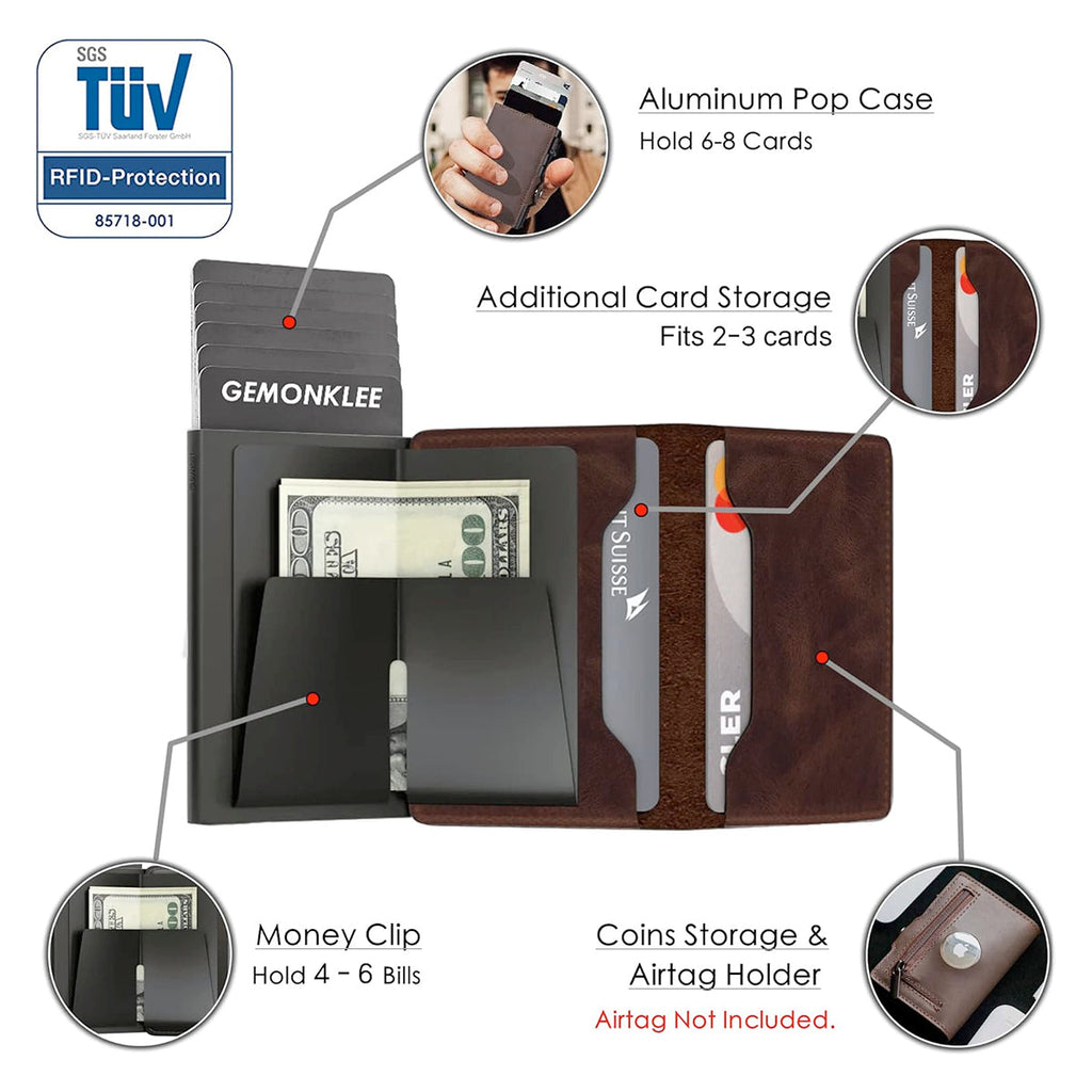 RFID Leather Wallet with Double Pop-up Aluminum Housings