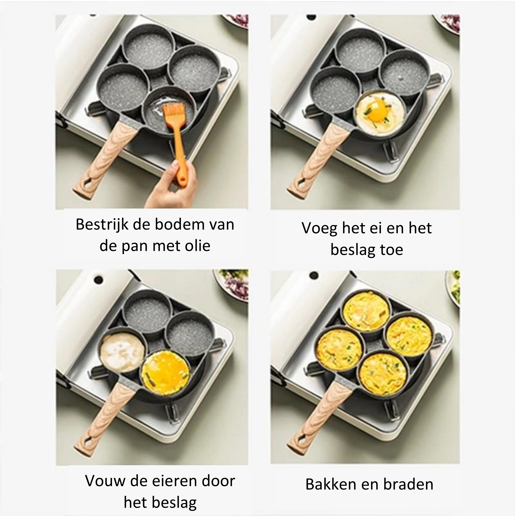 Frying pan with four holes and non-stick coating
