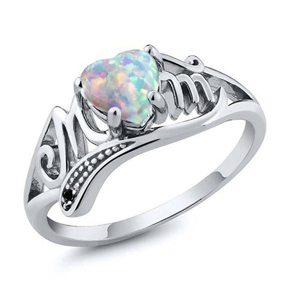 Mom Heart Opal Ring