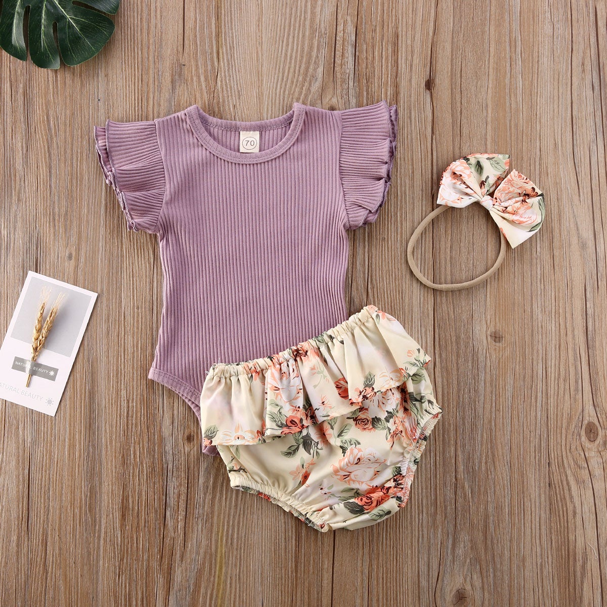 Ruffled Ribbed Floral Short Set