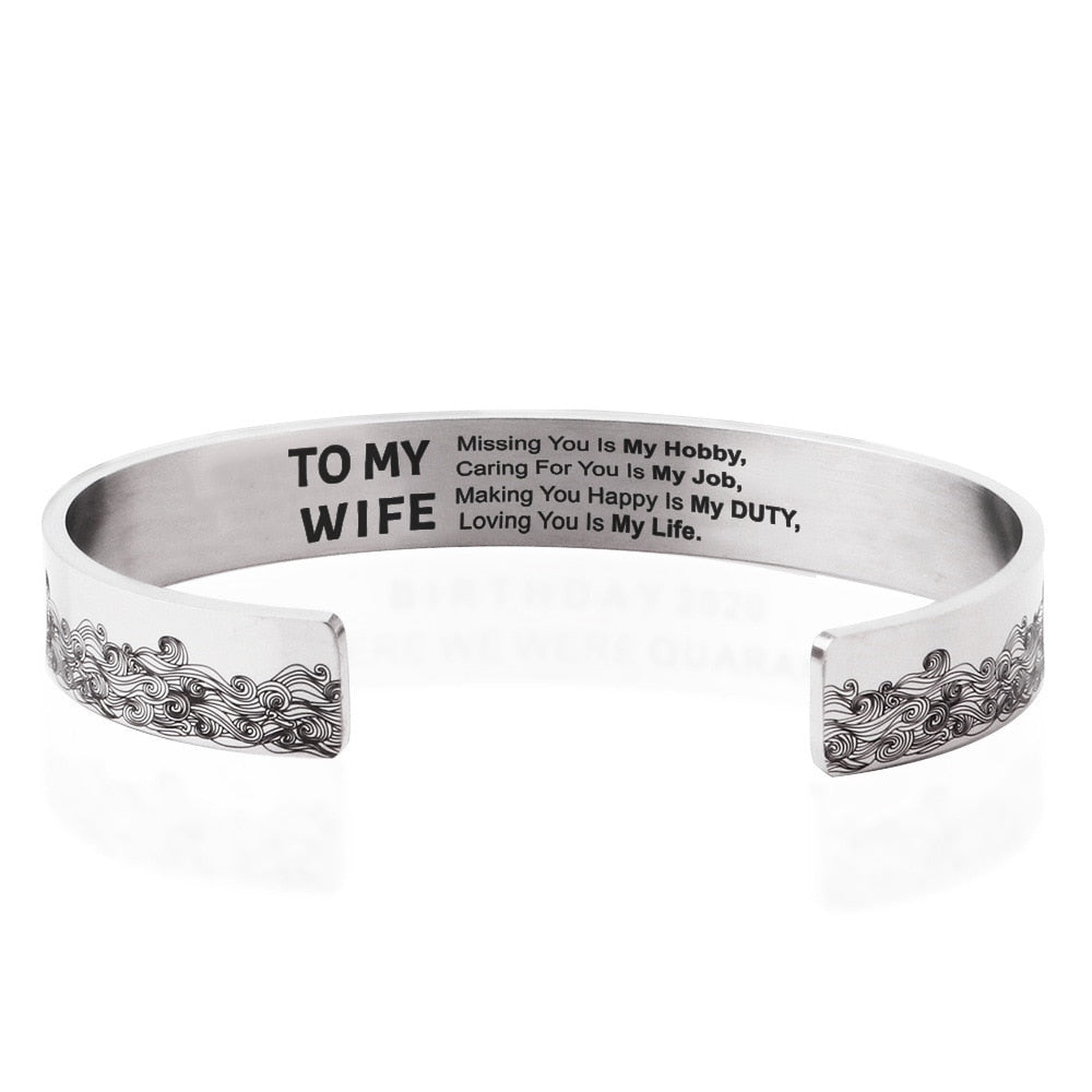 To My Wife, Missing You Is My Hobby Cuff Bracelet