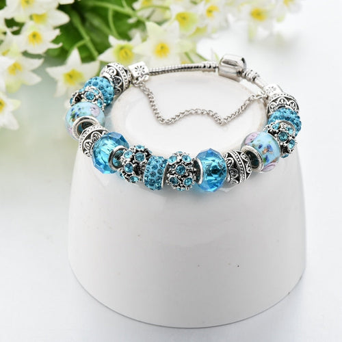 Blue Crystal Charm Bracelet