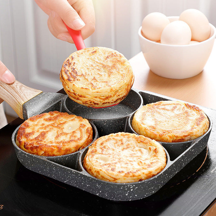 Frying pan with four holes and non-stick coating
