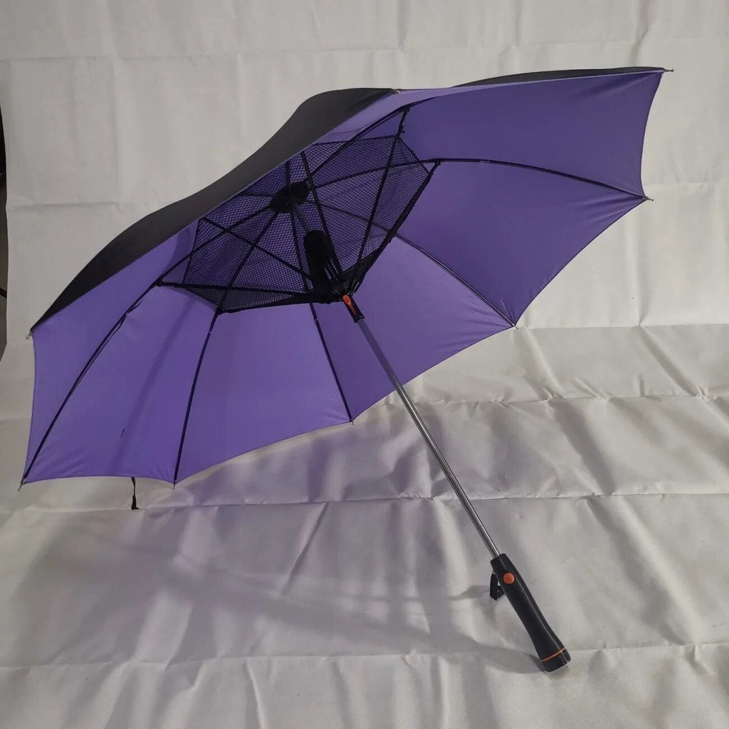 Umbrella with fan and water spray