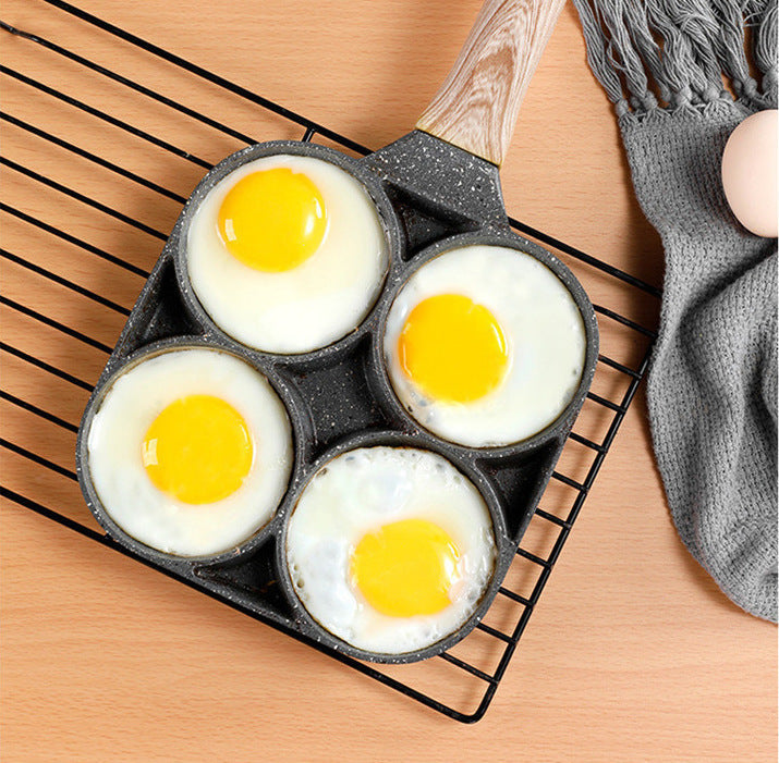 Frying pan with four holes and non-stick coating