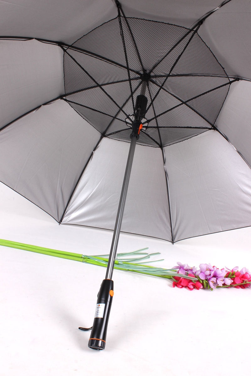 Umbrella with fan and water spray