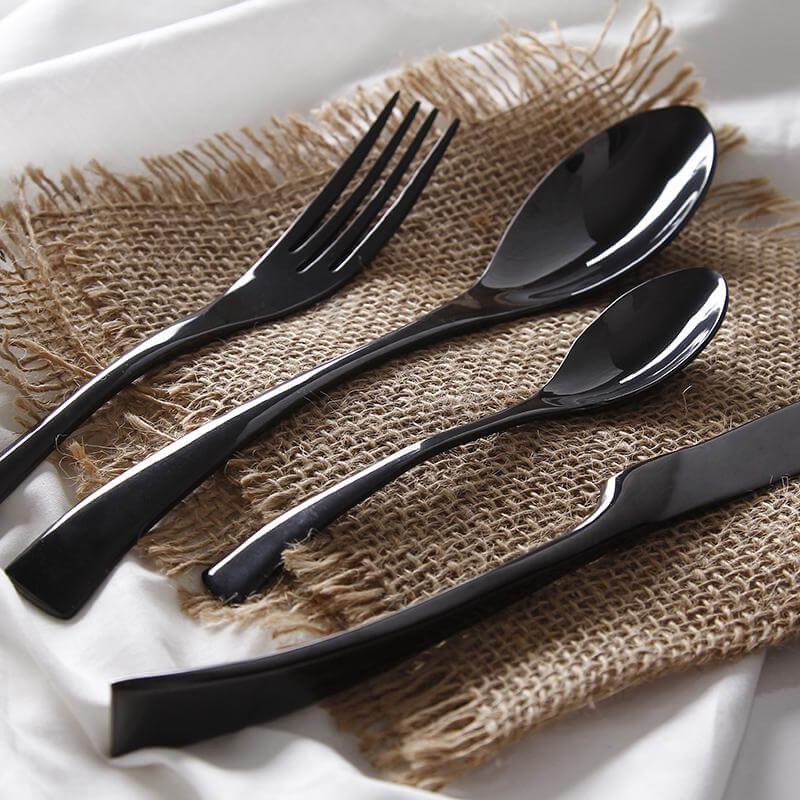 4 Pieces Black Polished Stainless Steel Dinnerware Set