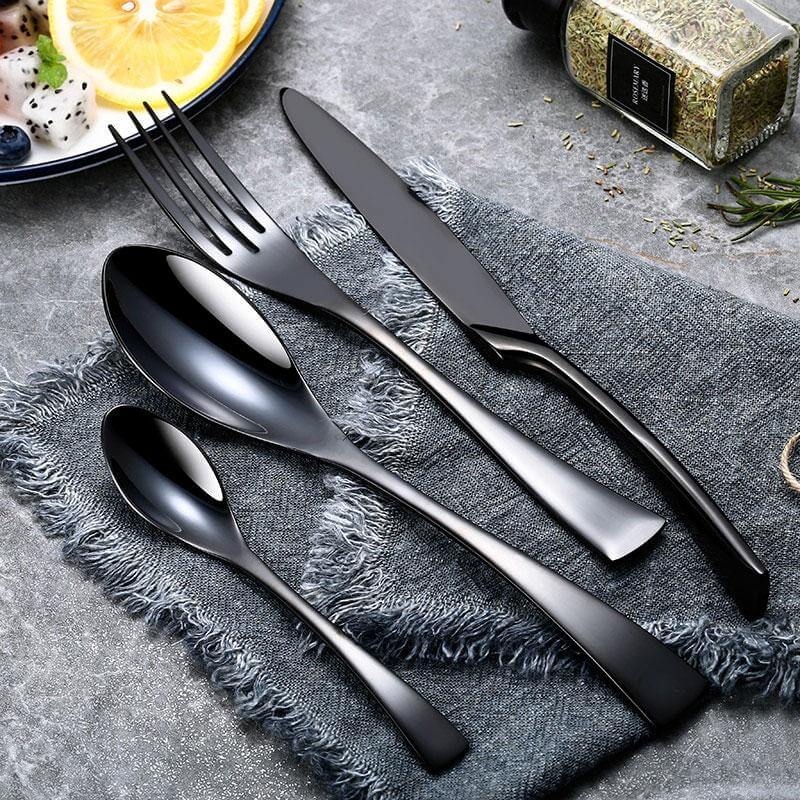 4 Pieces Black Polished Stainless Steel Dinnerware Set