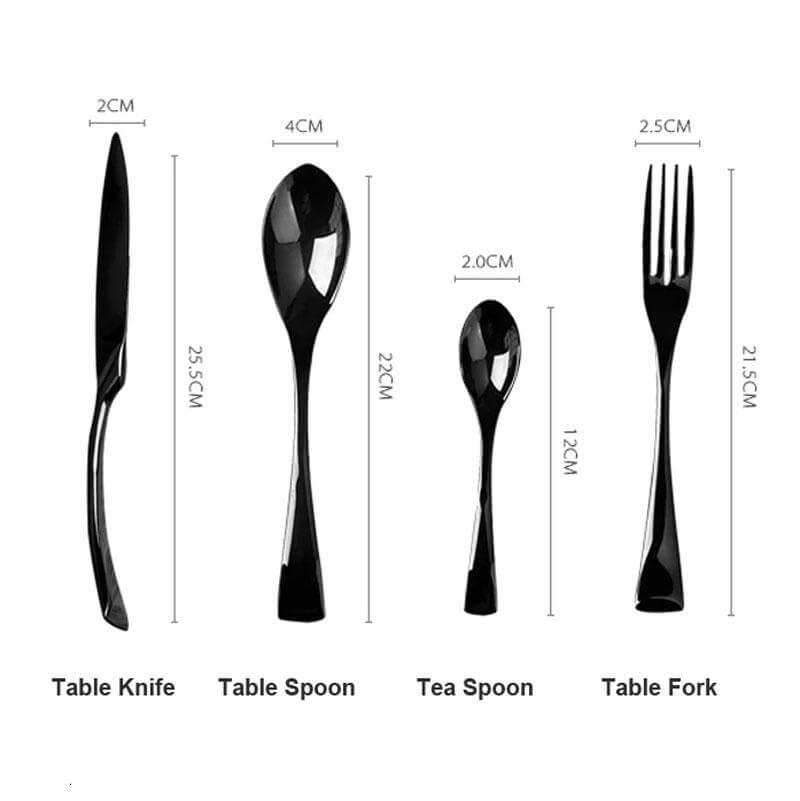 4 Pieces Black Polished Stainless Steel Dinnerware Set