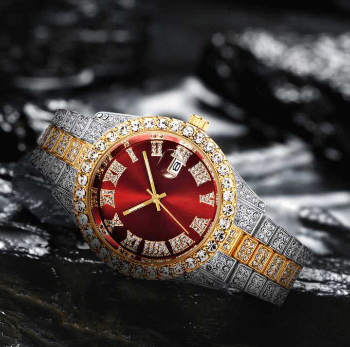 Fully Iced Out Roman Numerals Watch